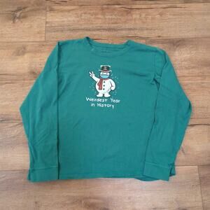 Life is Good Crusher Tee Adult XL Long Sleeve Shirt Snowman Winter Christmas